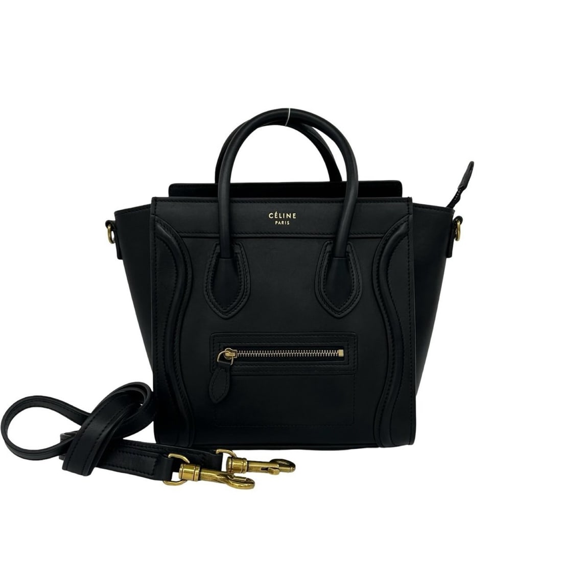 CELINE Luggage Nano Shopper Leather 2-way Shoulder Bag/Handbag Black 40413: --- Catalog ---Category: SizeSize (HxWxD): 21.5cm x 28cm x 9.5cm / 8.46'' x 11.02'' x 3.74''Category: DesignType: Handbag, Shoulder bagColor: BlackGender: WomenMaterial: Leather Category: GeneralBrand