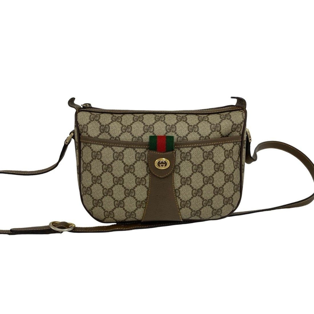 GUCCI Old Gucci Sherry Line GG Logo Pattern Leather Shoulder Bag Pouch Brown 0035b: --- Catalog ---Category: SizeSize (HxWxD): 17cm x 22.5cm x 8.5cm / 6.69'' x 8.85'' x 3.34''Category: DesignType: Pochette, Shoulder bagColor: Brown, Green, Red colorGender: WomenMaterial: Leather , PV