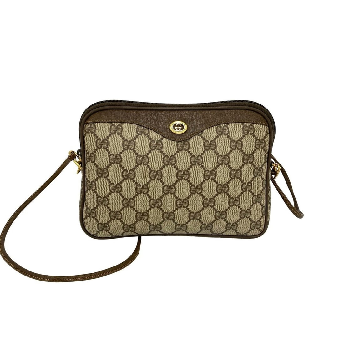 GUCCI (Old Gucci) GG Logo Pattern Leather Mini Shoulder Bag/Pouch, Brown, 25370