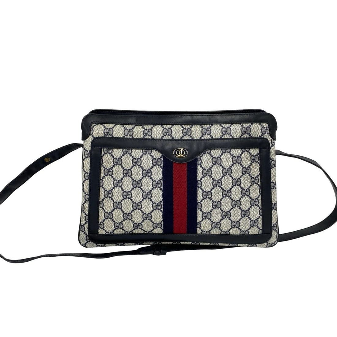 GUCCI Old Gucci Sherry Line GG Logo Pattern Leather Shoulder Bag/Sacoche - Navy/Red 36831