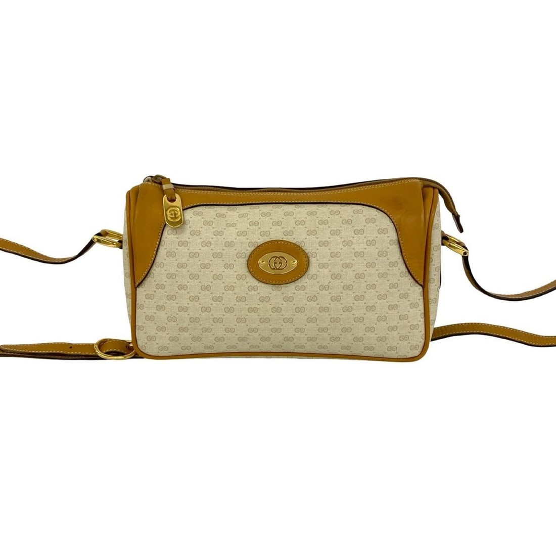 GUCCI Old Gucci Micro GG Logo Pattern Leather Shoulder Bag with Hardware, Camel Brown/Ivory, 50243