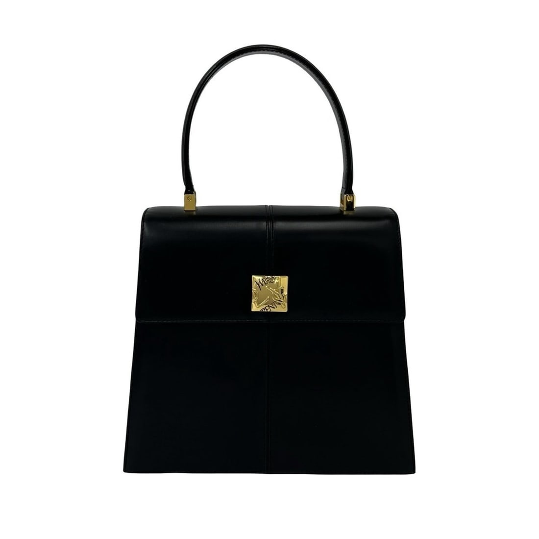 YVES SAINT LAURENT Vintage YSL Logo Hardware Leather Handbag Black 3024b