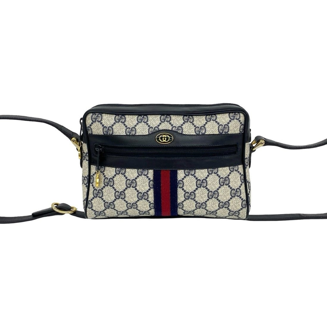 GUCCI (Old Gucci) Sherry Line GG Logo Pattern Leather Mini Shoulder Bag/Pouch, Navy, 429-8: --- Catalog ---Category: SizeSize (HxWxD): 16cm x 21.5cm x 6.5cm / 6.29'' x 8.46'' x 2.55''Category: DesignType: Pochette, Shoulder bagColor: Navy, Red colorGender: WomenMaterial: Leather , PVC Catego