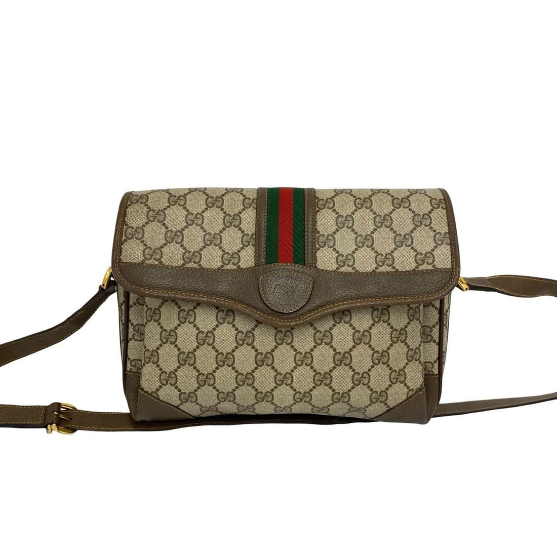 GUCCI Old Gucci Sherry Line GG Logo Pattern Leather Shoulder Bag Pouch Brown 537-5 (1 of 10)