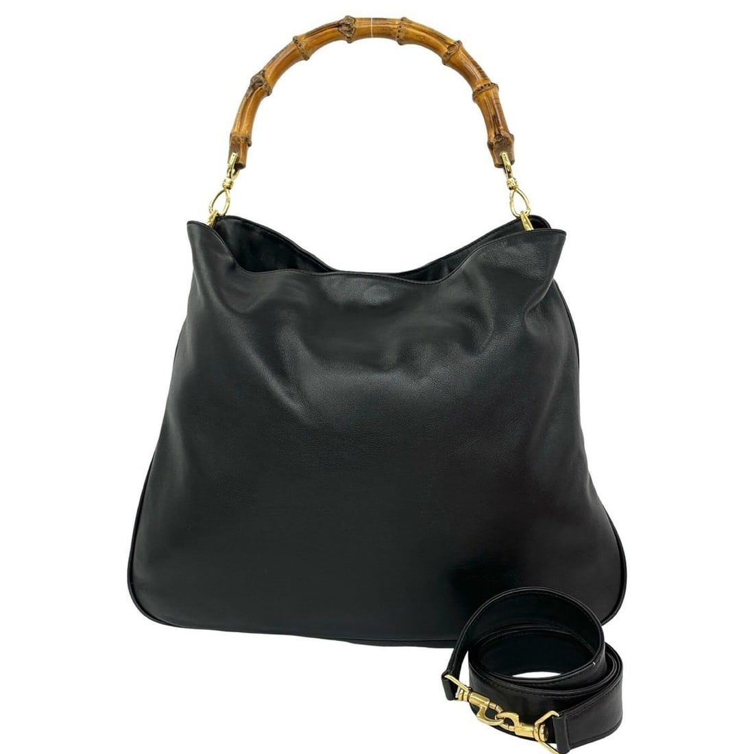 GUCCI Old Gucci Bamboo Leather 2-way Shoulder Bag Tote Handbag Black 73816: --- Catalog ---Category: SizeSize (HxWxD): 32cm x 39cm x 10.5cm / 12.59'' x 15.35'' x 4.13''Category: DesignType: Handbag, Shoulder bag, Tote bagColor: BlackGender: WomenMaterial: Leather Category: Ge