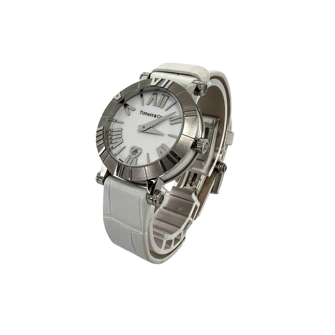 TIFFANY&Co. Tiffany Atlas Stainless Steel Leather Genuine Quartz Wristwatch Silver White 24041