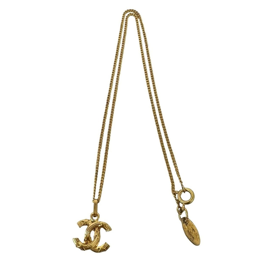 CHANEL Vintage Coco Mark Motif GP Necklace Pendant Accessory Gold 32803