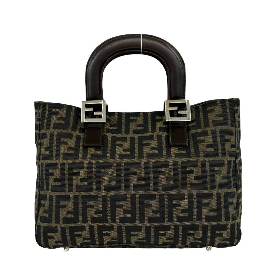 FENDI Zucca FF pattern logo hardware canvas leather book handbag mini tote bag brown black 923-5: --- Catalog ---Category: SizeSize (HxWxD): 22cm x 30cm x 11.5cm / 8.66'' x 11.81'' x 4.52''Category: DesignType: Handbag, Tote bagColor: Black, BrownGender: WomenMaterial: Canvas , Leather Category: G