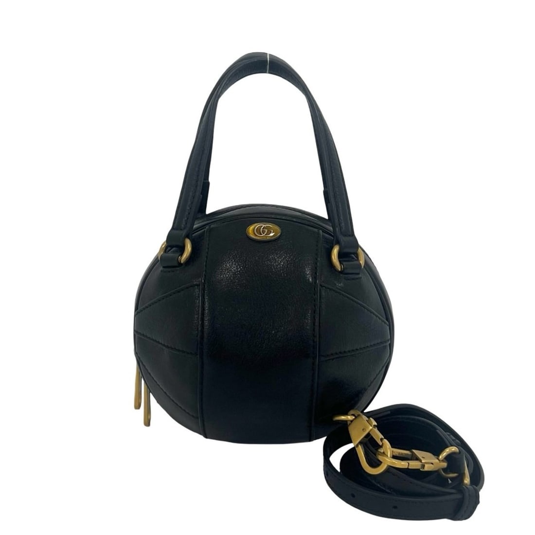 GUCCI Basketball Shape GG Logo Hardware Leather 2-Way Shoulder Bag/Handbag Black 95068: --- Catalog ---Category: SizeSize (HxWxD): 15cm x 17cm x 6cm / 5.9'' x 6.69'' x 2.36''Category: DesignType: Handbag, Shoulder bagColor: BlackGender: WomenMaterial: Leather Category: GeneralBrand: Gucc