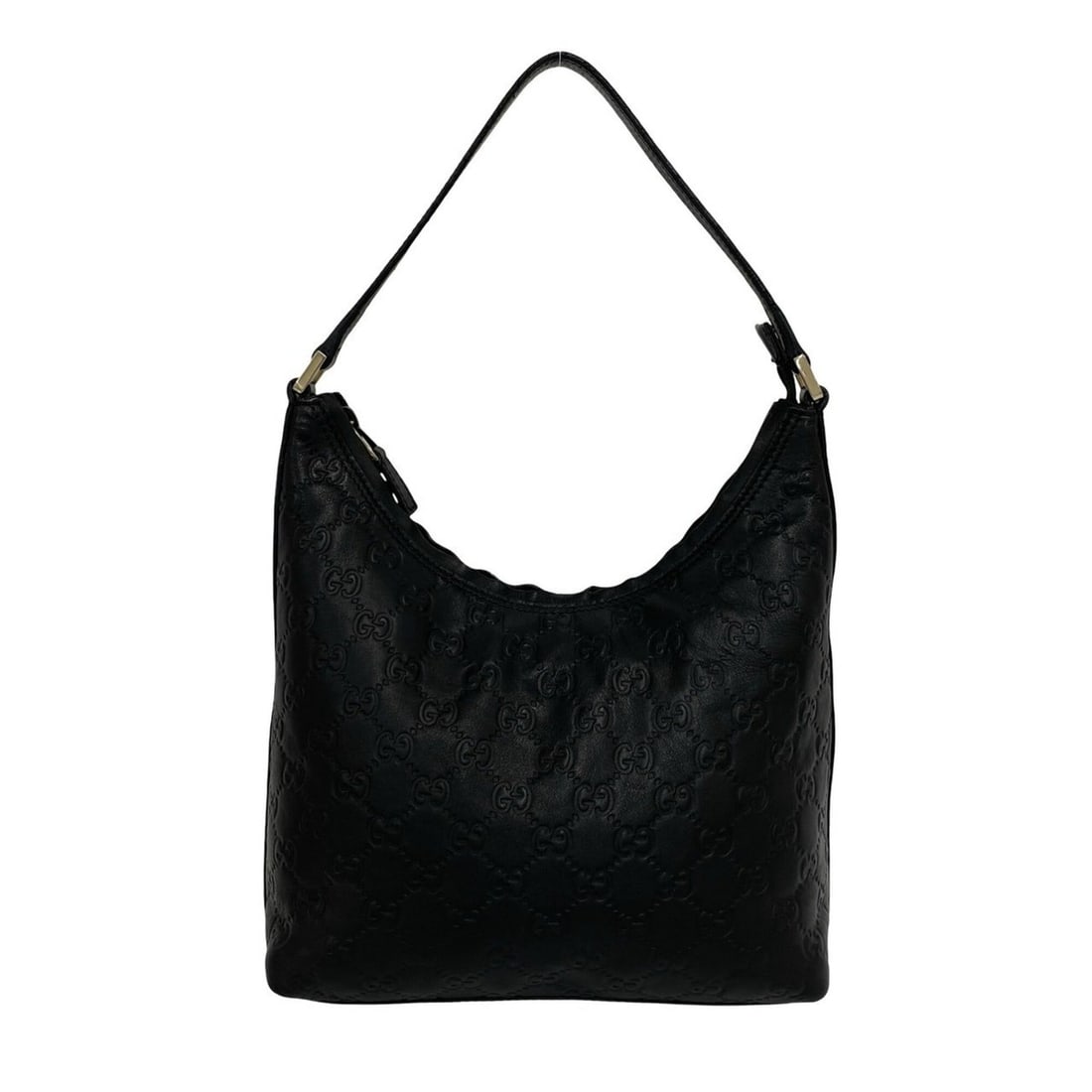GUCCI Guccissima GG Logo Engraved Leather Semi-One Shoulder Bag Mini Tote Black 34203: --- Catalog ---Category: SizeSize (HxWxD): 18.5cm x 28cm x 10cm / 7.28'' x 11.02'' x 3.93''Category: DesignType: Shoulder bag, Tote bagColor: BlackGender: WomenMaterial: Leather Category: GeneralBrand