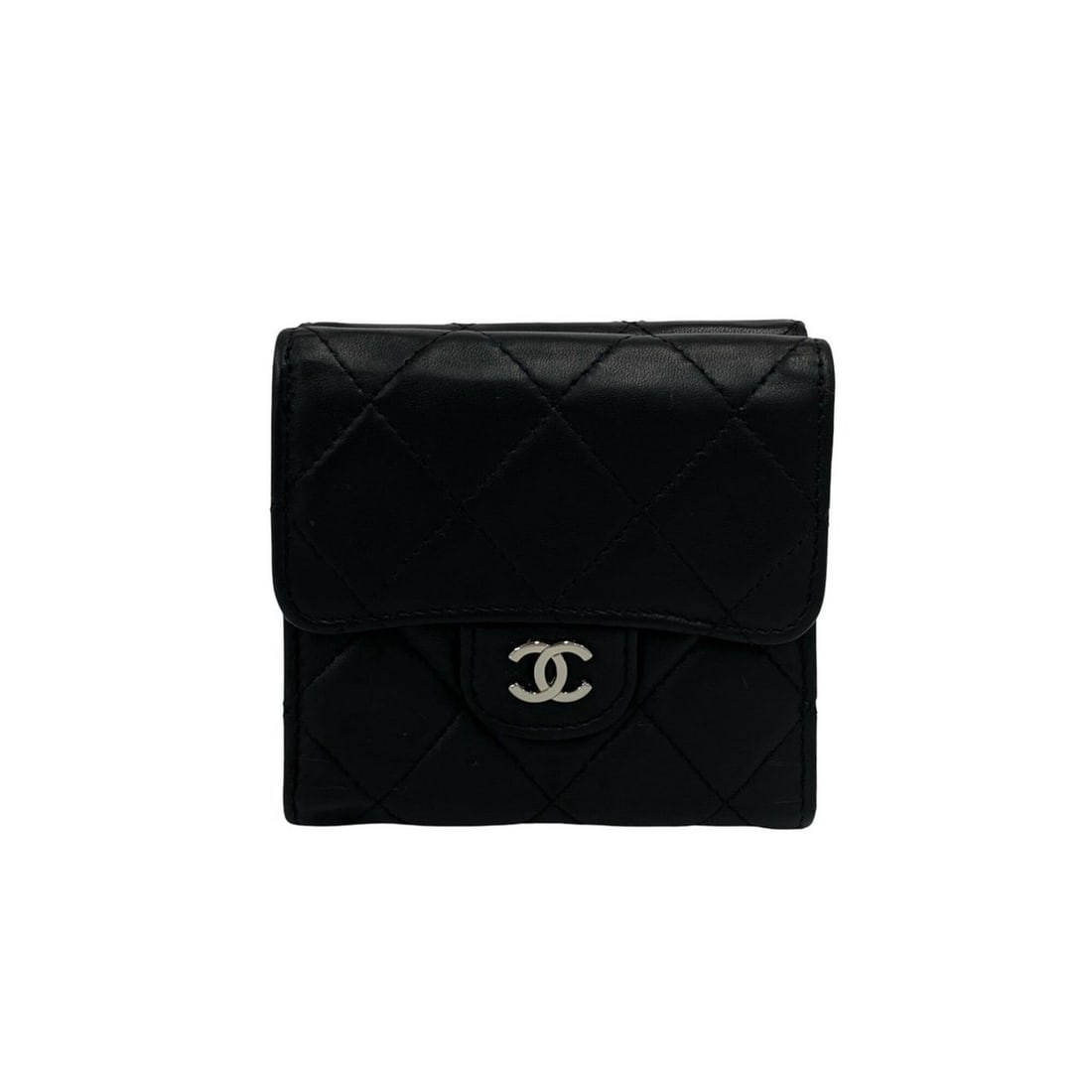 CHANEL Matelassé Coco Mark Lambskin Genuine Leather Tri-fold Wallet Mini Black 23308