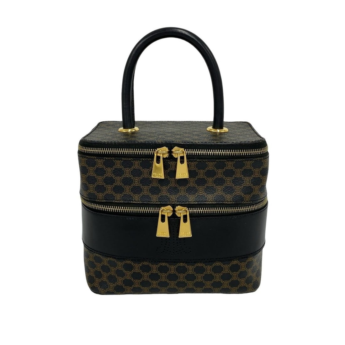 CELINE Vintage Macadam Blazon Pattern Triomphe Leather Handbag Vanity Bag Brown 34728: --- Catalog ---Category: SizeSize (HxWxD): 18cm x 20cm x 12cm / 7.08'' x 7.87'' x 4.72''Category: DesignType: Handbag, Vanity bagColor: Black, BrownGender: WomenMaterial: Leather , PVC Category: Gener
