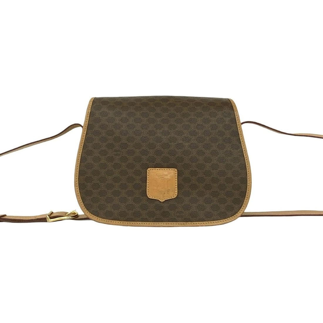 CELINE Vintage Macadam Blazon Pattern Triomphe Leather Shoulder Bag/Pochette, Brown, 98825: --- Catalog ---Category: SizeSize (HxWxD): 20.5cm x 25cm x 7.5cm / 8.07'' x 9.84'' x 2.95''Category: DesignType: Pochette, Shoulder bagColor: BrownGender: WomenMaterial: Leather , PVC Category: Genera