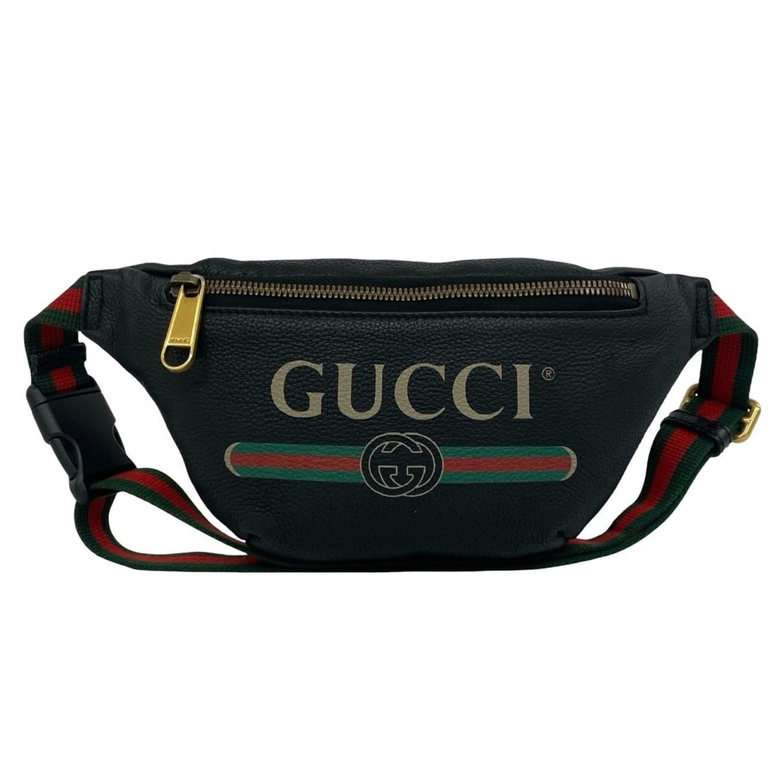 GUCCI Gucci Print Small Belt Sherry Line Leather Genuine Body Bag Waist Pouch Black 99182