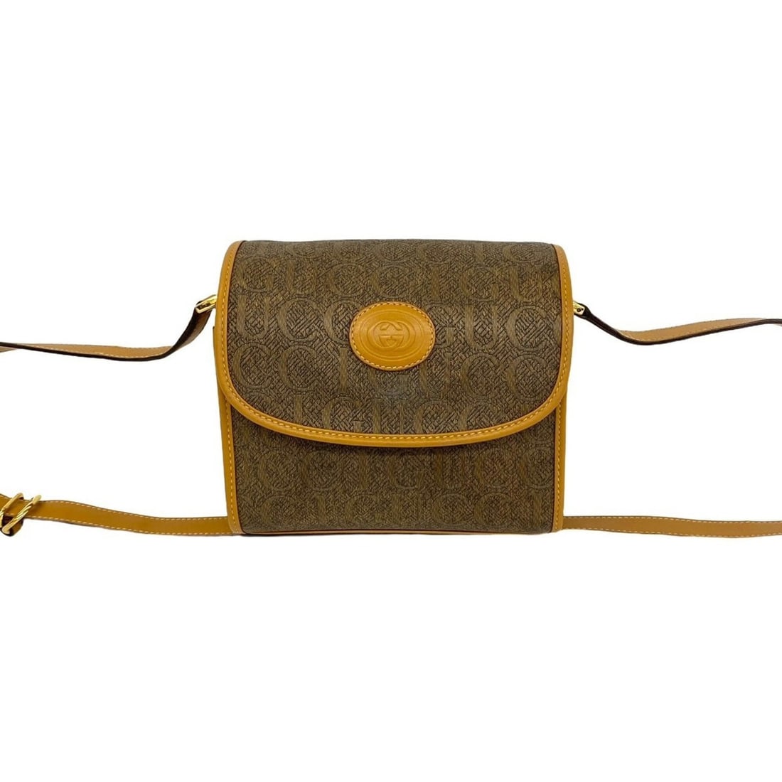 GUCCI Vintage GG Logo Pattern Leather and Canvas Shoulder Bag/Pouch, Brown, 35114: --- Catalog ---Category: SizeSize (HxWxD): 16cm x 18.5cm x 9cm / 6.29'' x 7.28'' x 3.54''Category: DesignType: Pochette, Shoulder bagColor: BrownGender: WomenMaterial: Leather , PVC Category: GeneralB