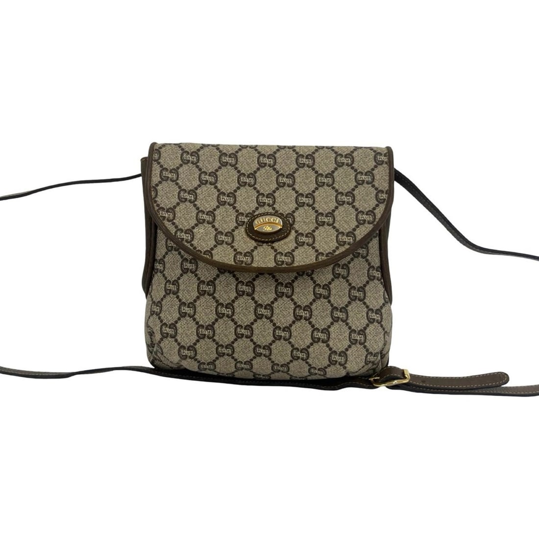GUCCI (Old Gucci, Gucci Plus) Logo Leather Shoulder Bag/Sacoche/Pochette, Brown, 54450: --- Catalog ---Category: SizeSize (HxWxD): 17.5cm x 20cm x 8cm / 6.88'' x 7.87'' x 3.14''Category: DesignType: Pochette, Shoulder bagColor: BrownGender: WomenMaterial: Leather , PVC Category: GeneralB