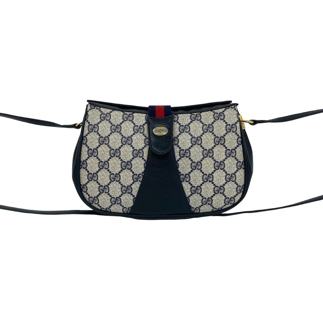 GUCCI Vintage GG Logo Leather Shoulder Bag/Pouch (Navy) - 35899: --- Catalog ---Category: SizeSize (HxWxD): 15.5cm x 22cm x 7.5cm / 6.1'' x 8.66'' x 2.95''Category: DesignType: Pochette, Shoulder bagColor: Navy, Red colorGender: WomenMaterial: Leather , PVC Categor