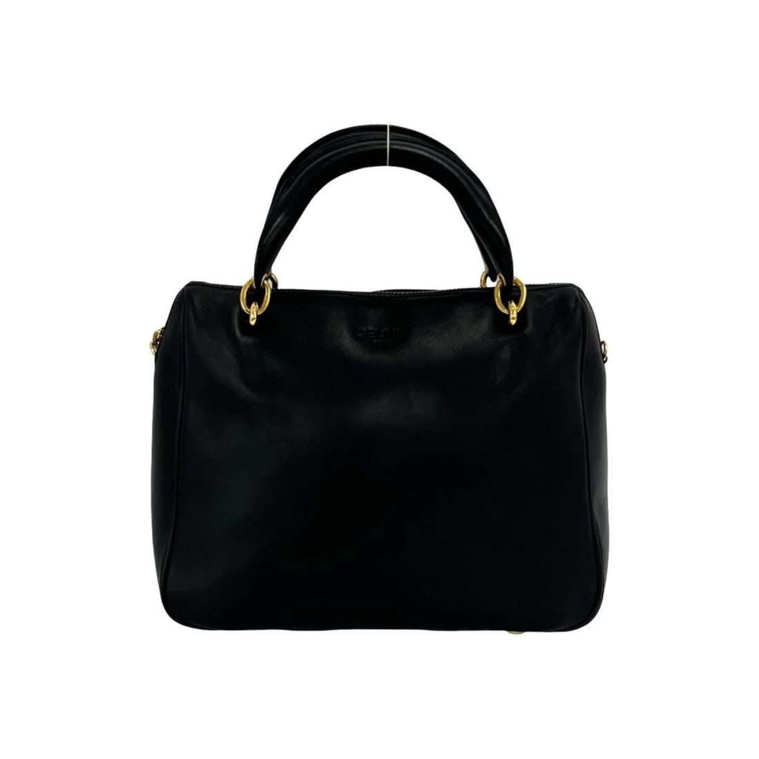 CELINE Vintage Star Embossed Hardware Logo Leather Mini Boston Bag Black 35216
