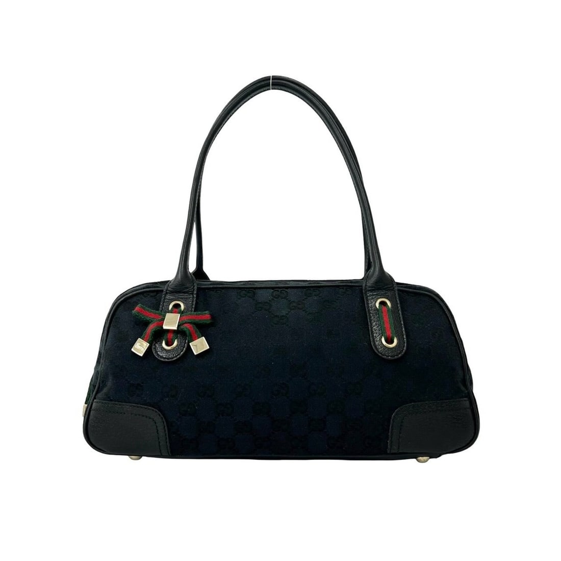 GUCCI Princy Sherry Line GG Pattern Canvas Leather Tote Bag Mini Boston Black 02533