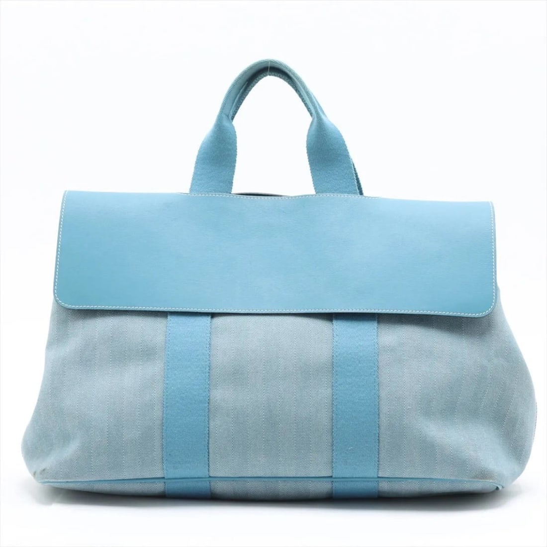 Hermes Valparaiso GM Toile Chevron Leather Tote Bag Shoulder Handbag for Women