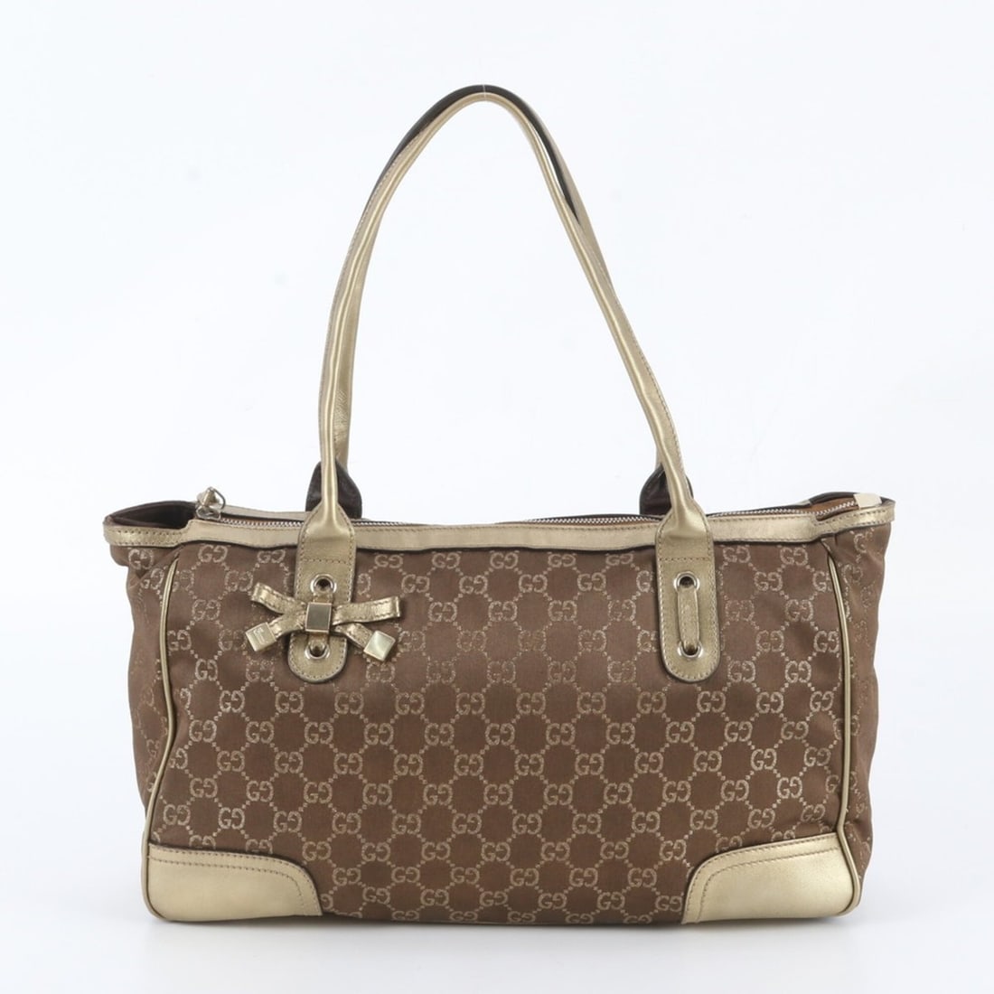 Gucci GG Canvas Princy 177052 Leather Tote Bag Shoulder Handbag for Women: --- Catalog ---Category: SizeSize (HxWxD): 24cm x 37cm x 10cm / 9.44'' x 14.56'' x 3.93''Category: DesignType: Handbag, Shoulder bag, Tote bagColor: Brown, GoldGender: WomenMaterial: Leather , Canvas 