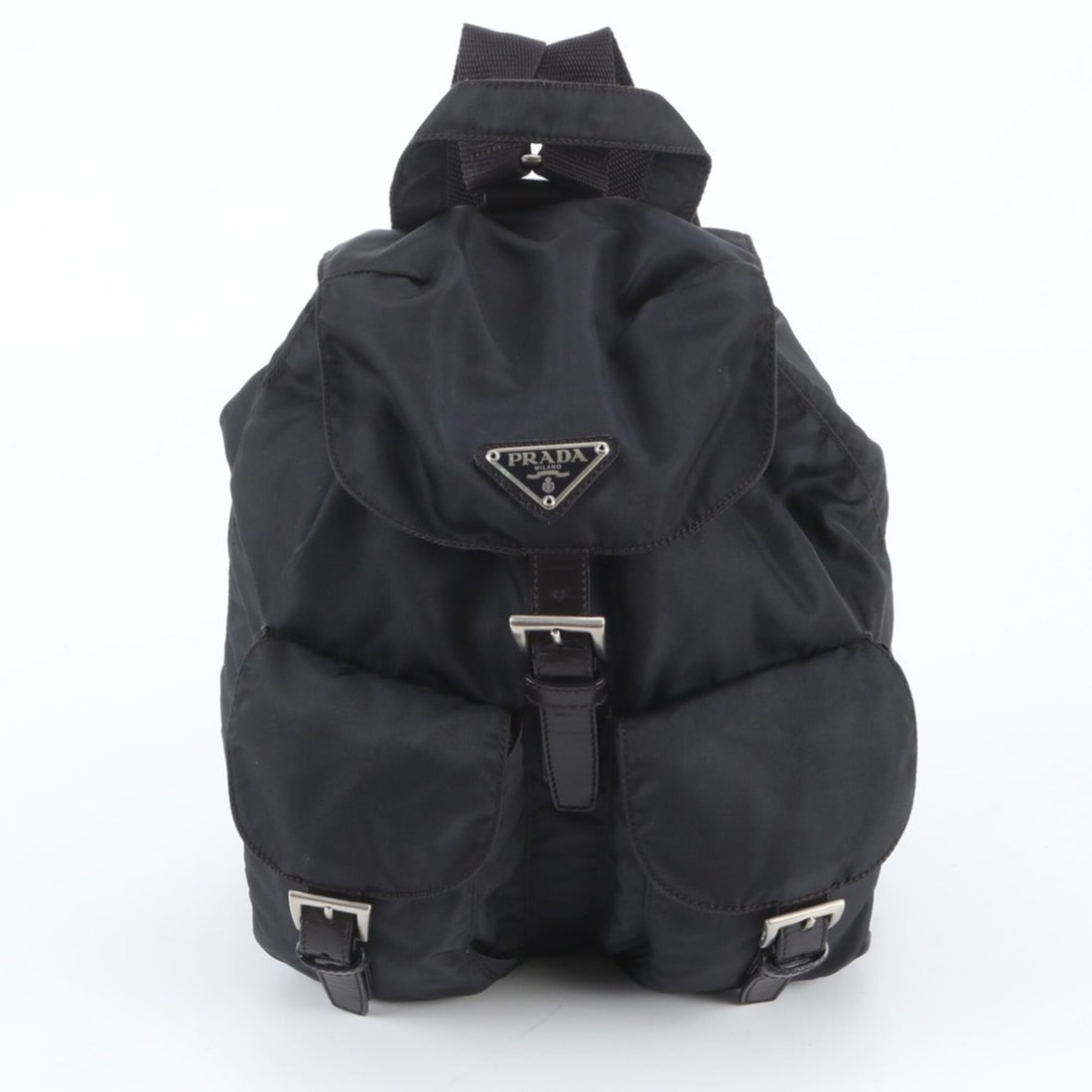 Prada Tessuto Nylon Triangle Logo Leather Backpack/Shoulder Bag for Women: --- Catalog ---Category: SizeSize (HxWxD): 22cm x 23cm x 12cm / 8.66'' x 9.05'' x 4.72''Category: DesignType: Backpack, Shoulder bagColor: NavyGender: WomenMaterial: Leather , Nylon Category: GeneralB