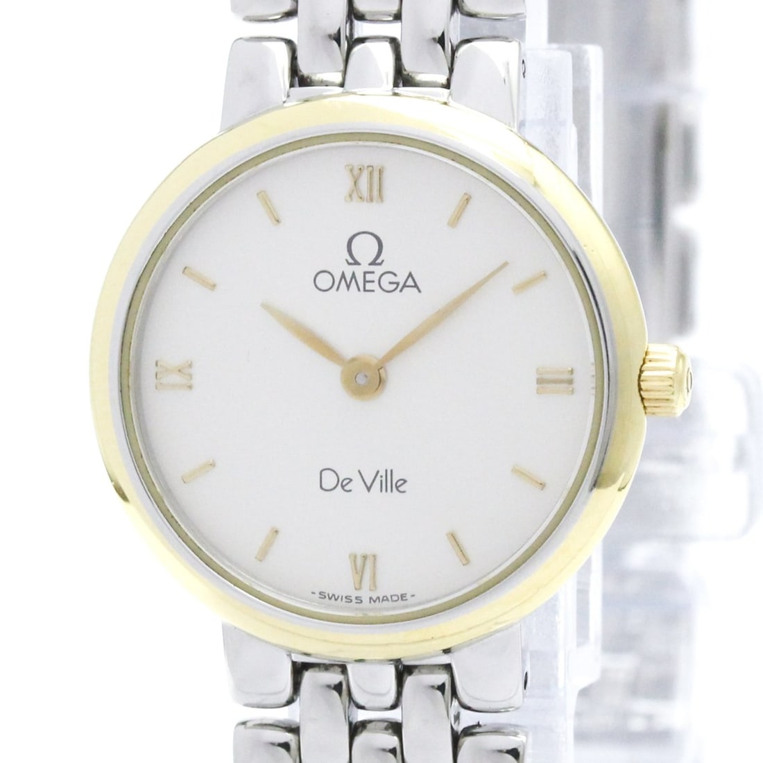 OMEGA De Ville Gold Plated Steel Quartz Ladies Watch 795.1111 Polished: --- Catalog ---Category: SizeCase Diameter: 23mm / 0.91''Category: DesignType: WristwatchStyle: Dress/FormalGender: WomenColor (Dial): SilverMaterial (Band): Stainless steelMaterial (Case): Gold plate