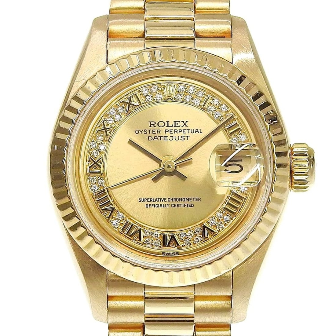 Rolex Datejust 69178MR X-serial, Solid Gold, Champagne Gold Dial, Milliard Diamonds, 18K Yellow: --- Catalog ---Category: SizeWrist Size: 15.5cm / 6.1''Case Diameter: 26mm / 1.02''Category: DesignType: WristwatchGender: WomenColor (Dial): ChampagneMaterial (Band): Yellow gold (18K)Material (Case)