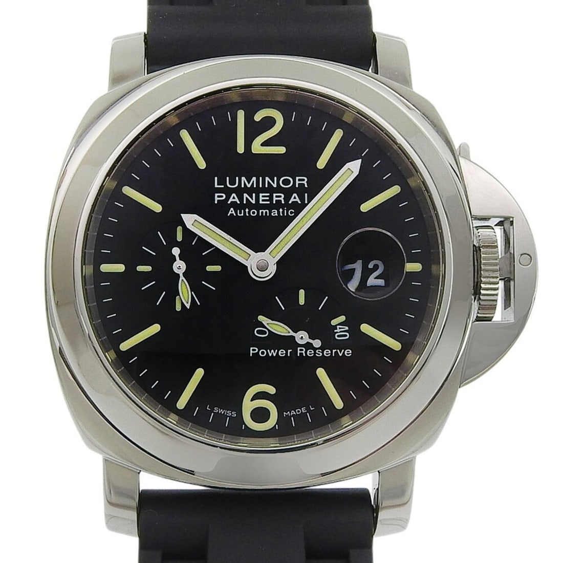 Panerai Luminor Marina Power Reserve PAM00090 OP6556 Black Dial Stainless Steel/Rubber Strap Approx.: --- Catalog ---Category: SizeWrist Size: 19cm - 23.5cm / 7.48'' - 9.25''Case Diameter: 44mm / 1.73''Category: DesignType: WristwatchGender: MenColor (Dial): BlackMaterial (Band): RubberMaterial (Case)