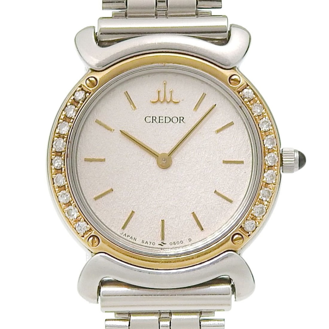 Seiko Credor 5A70 0290 Silver Dial, Diamond Bezel, Stainless Steel/18K Yellow Gold, Quartz, 22mm,