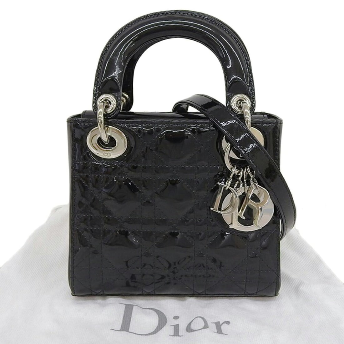 Christian Dior Mini Cannage Lady Handbag Shoulder Bag, Black: --- Catalog ---Category: SizeSize (HxWxD): 14cm x 17cm x 6.5cm / 5.51'' x 6.69'' x 2.55''Category: DesignType: HandbagColor: BlackGender: WomenMaterial: Leather Leather/Fur Type: Enamel LeatherCategor