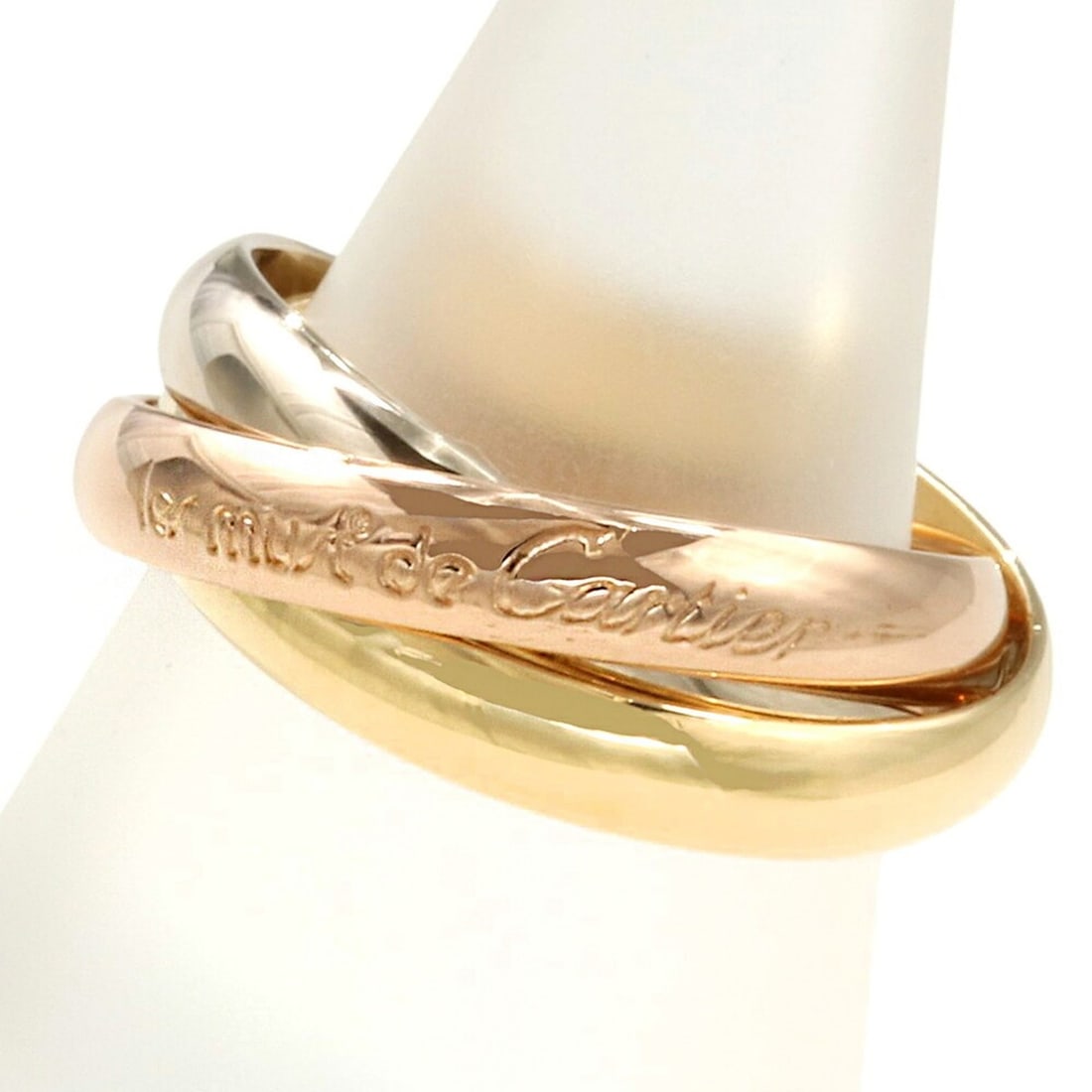 Cartier Trinity Ring, 7.8g, 18K Yellow Gold, Pink White Size #53 (approx. US size 13), Three-color: --- Catalog ---Category: SizeJP Size: 13US Size: 6.5Category: DesignType: Band ringColor: Pink gold, White gold, Yellow goldGender: WomenMaterial: Pink gold (18K), White gold (18K), Yellow gold (18K)C