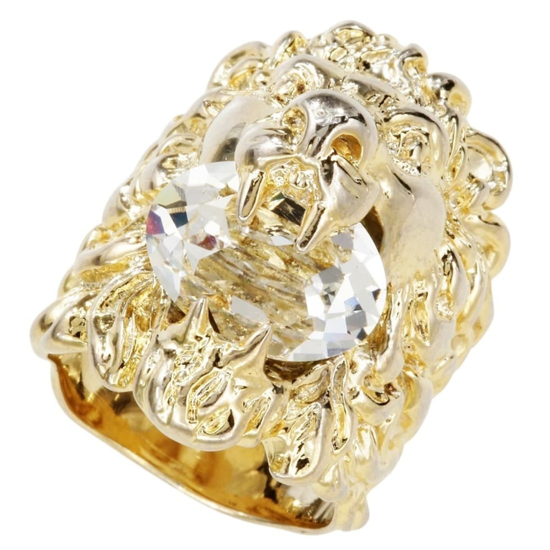 Gucci Lion Head Motif Ring, GP Crystal, Size #16 (approximately US size 15): --- Catalog ---Category: SizeJP Size: 15US Size: 7.5Category: DesignType: Band ringColor: GoldGender: Women,MenMaterial: Gold platingCategory: GeneralBrand: Gucci--- Item List ---Section: ConditionRan