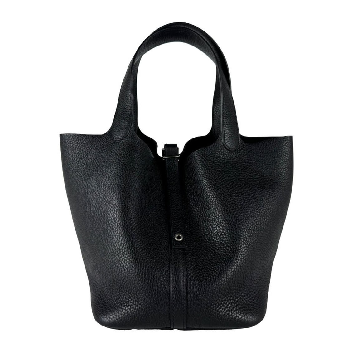 Hermes Picotin Lock MM 22 handbag, Taurillon Clemence leather, black and silver, women's, z10820