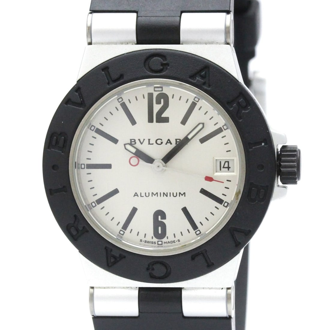 BVLGARI Aluminum Rubber Quartz Ladies Watch AL32TA: --- Catalog ---Category: SizeCase Diameter: 32mm / 1.26''Category: DesignType: WristwatchStyle: SportGender: WomenColor (Dial): SilverMaterial (Band): RubberMaterial (Case): AluminumCategory: GeneralL