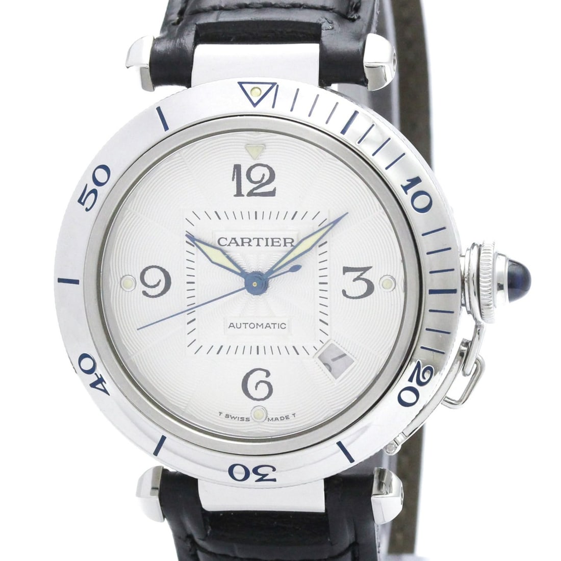 CARTIER Pasha 38 Steel Leather Automatic Mens Watch W3103155 Polished: --- Catalog ---Category: SizeCase Diameter: 38mm / 1.5''Category: DesignType: WristwatchStyle: Dress/FormalGender: MenColor (Dial): SilverMaterial (Band): LeatherMaterial (Case): Stainless steelCatego