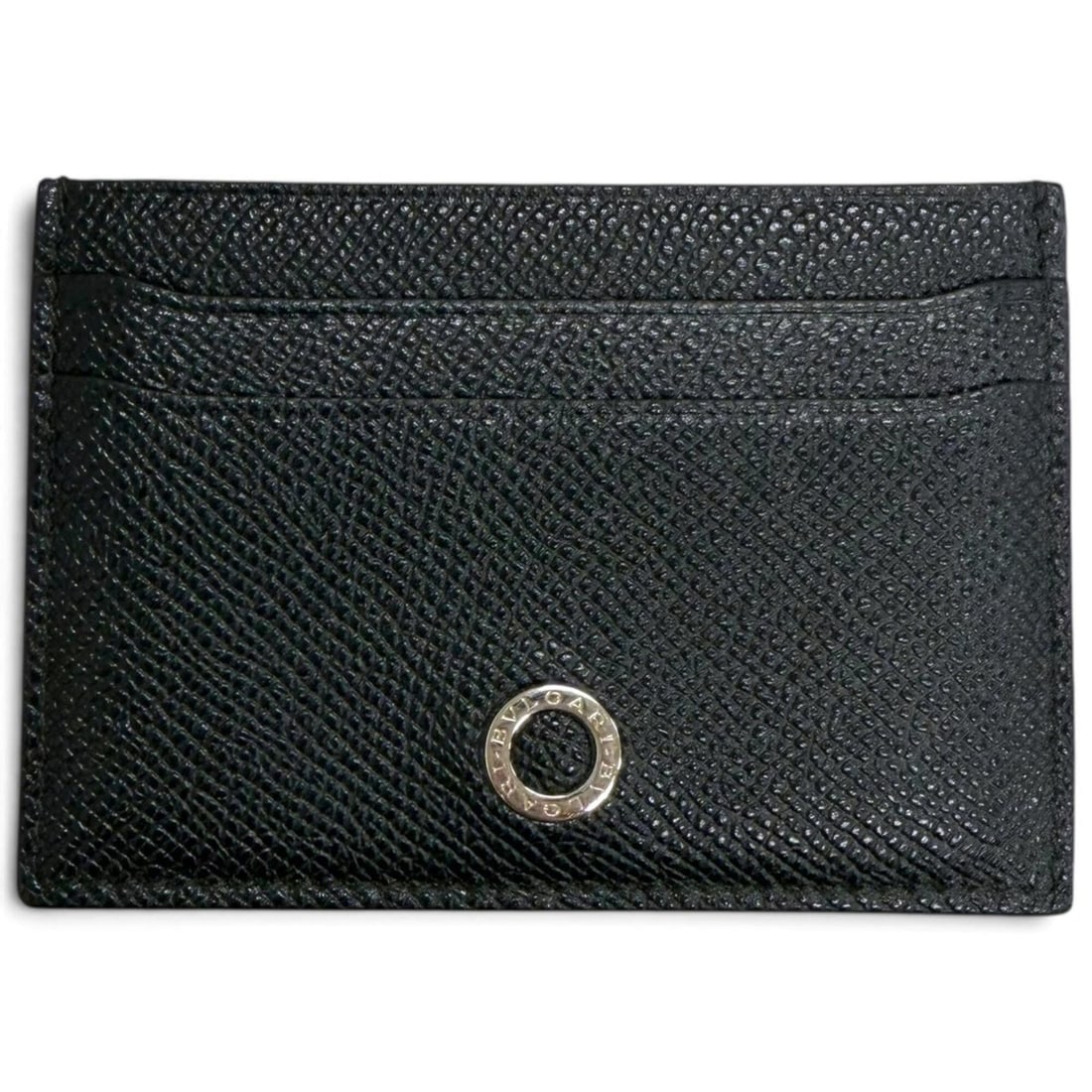 BVLGARI 30405 Grain Leather Bulgari Pass Case/Business Card Holder/Card Case, Black, Silver (1 of 13)