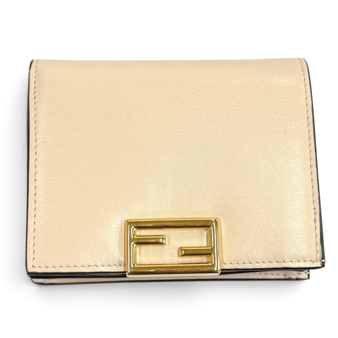 FENDI 8M0420 FF hardware, pecan lining, leather small bi-fold wallet, beige, gold made in Italy, (1 of 16)