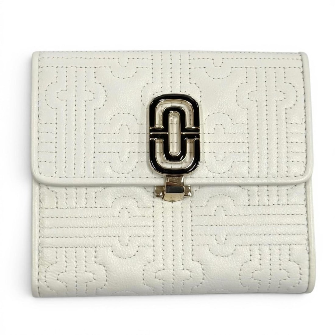 BVLGARI Parentesi Leather Bi-fold Wallet, Compact White with Gold Hardware, Made in Italy, Women's,