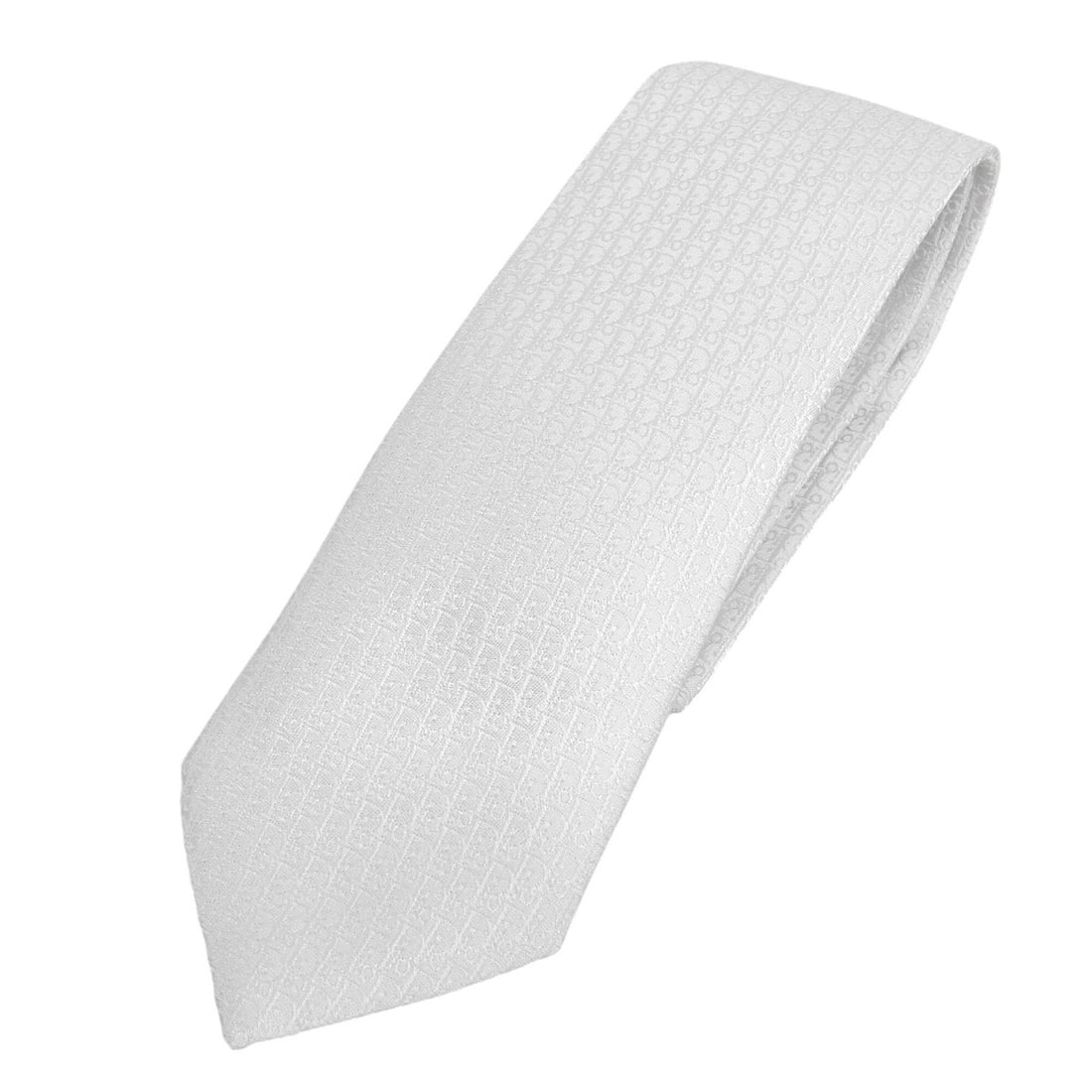 Christian Dior DIOR 100% Silk Oblique Pattern Beaded Tie, White, Made in Italy, Men's