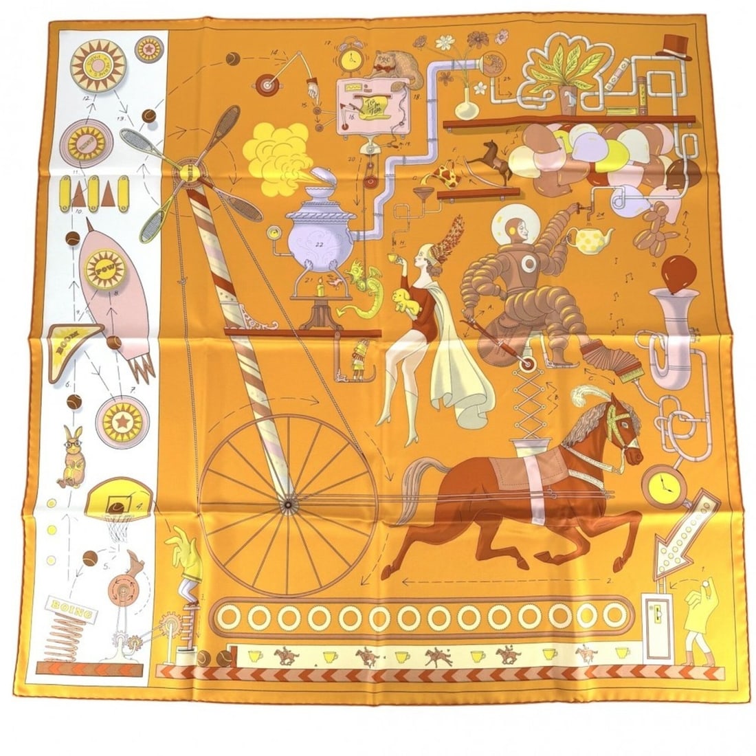 Hermes Carre 90 TEA FOR TWO Large Silk Scarf/Muffler in Orange Multicolor for Women (1 of 13)