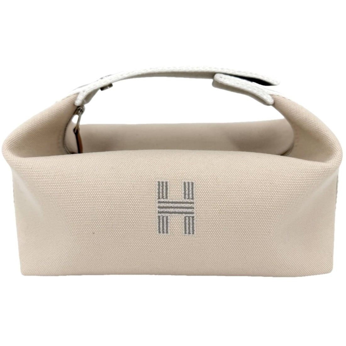 Hermes handbag for women, Bride à Black PM pouch, HERMES Toile H, beige/white, silver hardware.