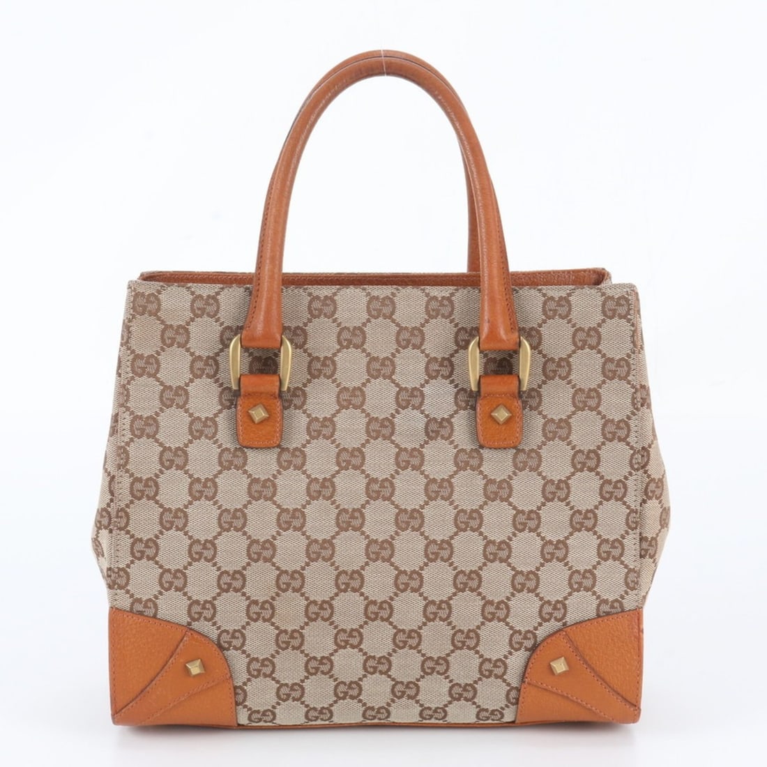 Gucci GG Canvas Studded Leather Handbag Tote Bag 120895 - Brown Women's Brand