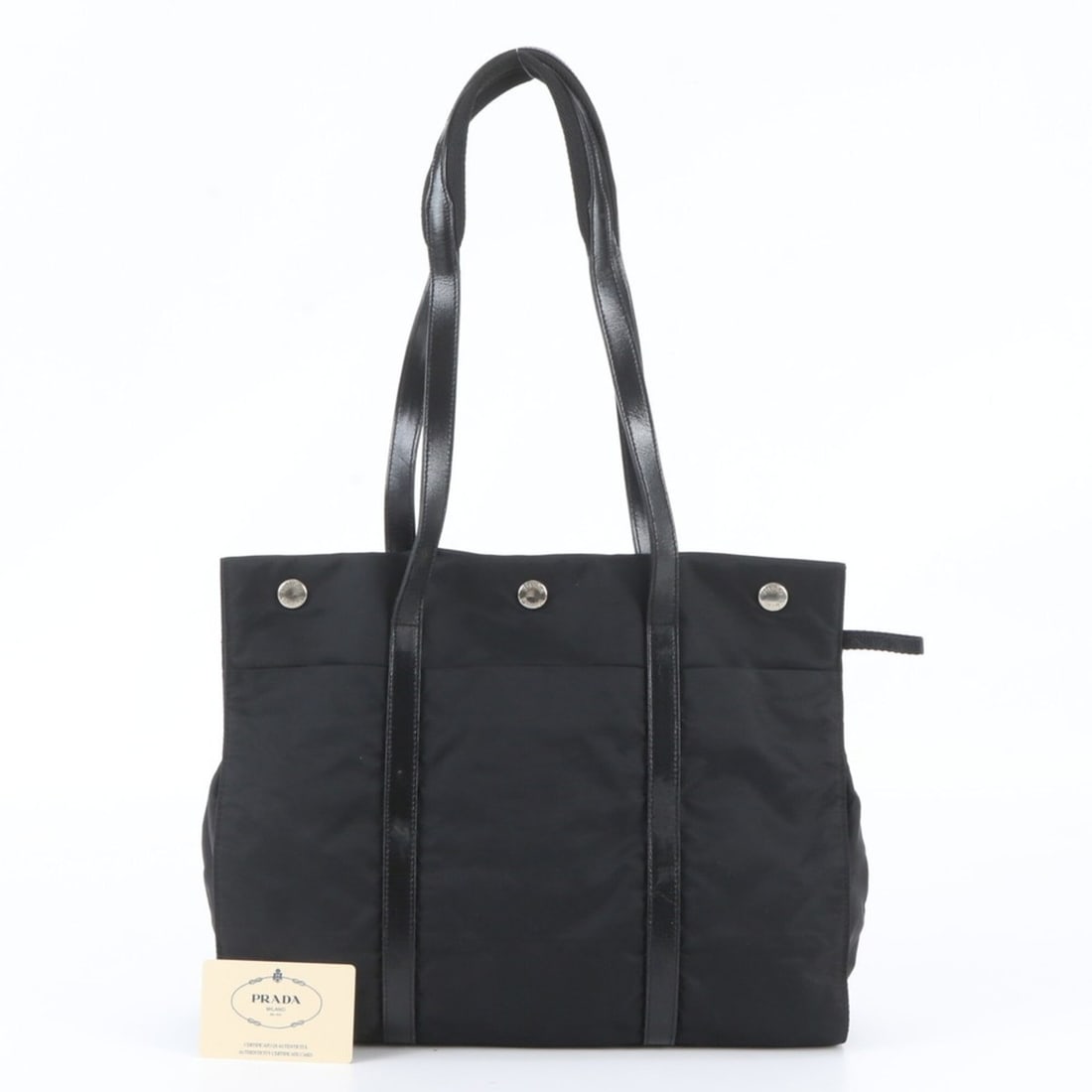 Prada Tessuto Nylon B9875 Leather Tote Bag Shoulder for Women, with Guarantee Card: --- Catalog ---Category: SizeSize (HxWxD): 30cm x 35cm x 10cm / 11.81'' x 13.77'' x 3.93''Category: DesignType: Shoulder bag, Tote bagColor: BlackGender: WomenMaterial: Leather , Nylon Category: Gener