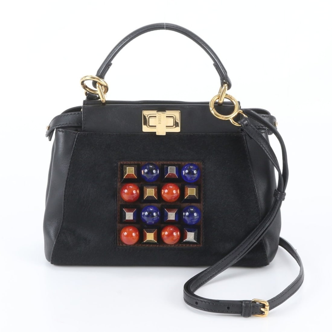 Fendi Calf Hair Mini Peekaboo Stone Leather 2-Way Shoulder Bag Handbag for Women: --- Catalog ---Category: SizeSize (HxWxD): 16cm x 24cm x 8cm / 6.29'' x 9.44'' x 3.14''Category: DesignType: Handbag, Shoulder bagColor: BlackGender: WomenMaterial: Leather Category: GeneralBrand: Fen
