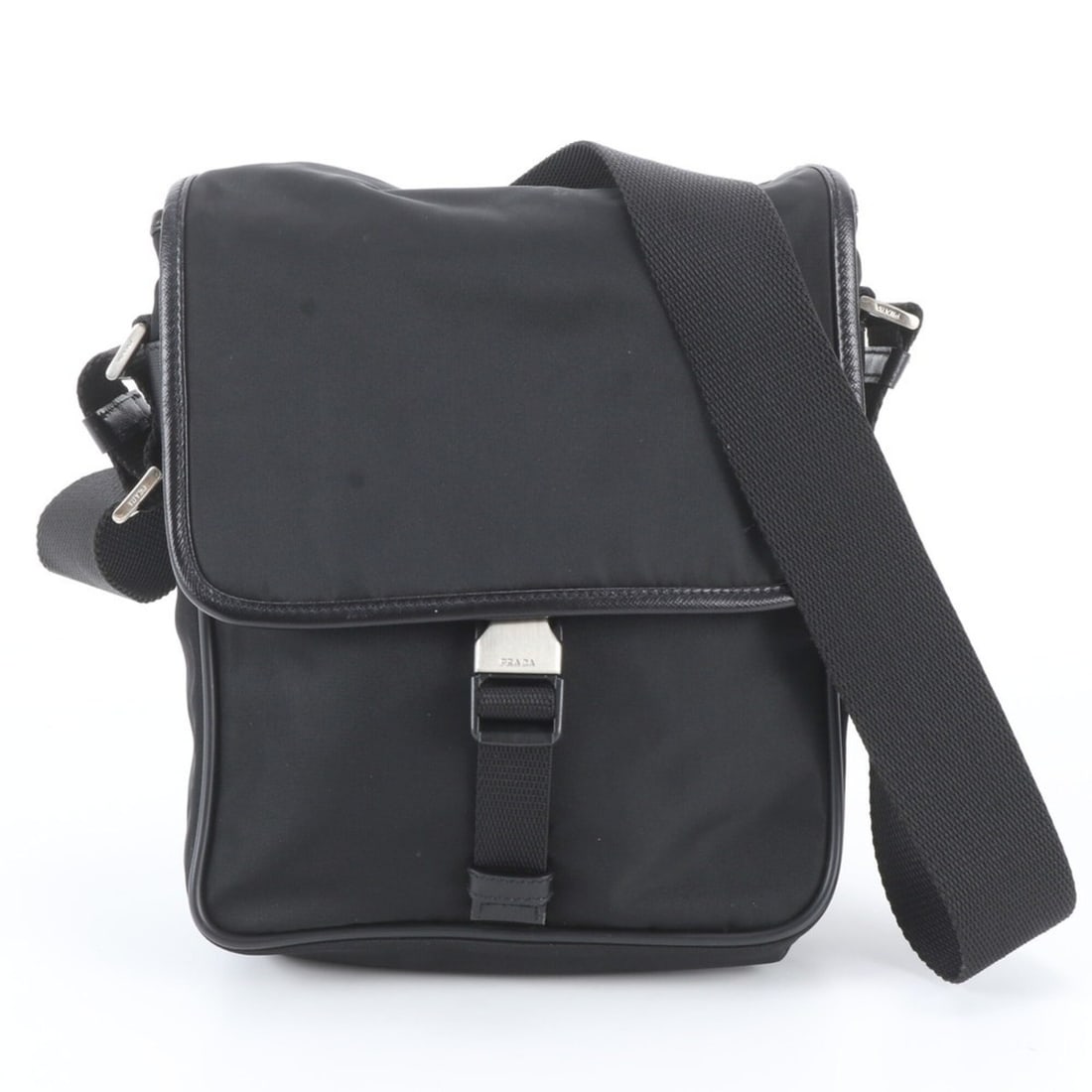 Prada Tessuto Nylon Triangle Logo Leather Shoulder Bag Messenger Black Men's (1 of 11)