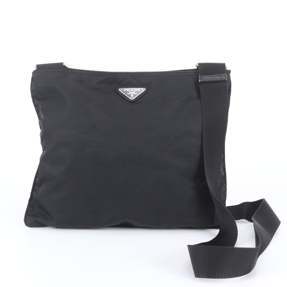 Prada Tessuto Nylon Triangle Logo Leather Shoulder Bag Messenger Black Men's