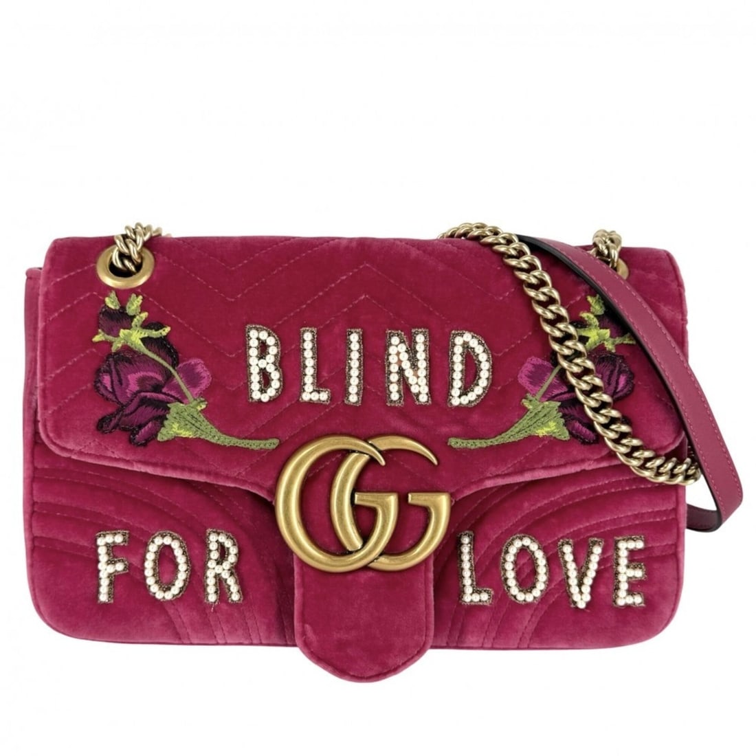 Gucci GG Marmont quilted shoulder bag for women, chain strap, crossbody, embroidered, GUCCI 443496,: --- Catalog ---Category: SizeSize (HxWxD): 18cm x 30cm x 7cm / 7.08'' x 11.81'' x 2.75''Strap Length: 110cm / 43.3''Category: DesignType: Shoulder bagColor: PinkGender: WomenMaterial: Leather Leather/