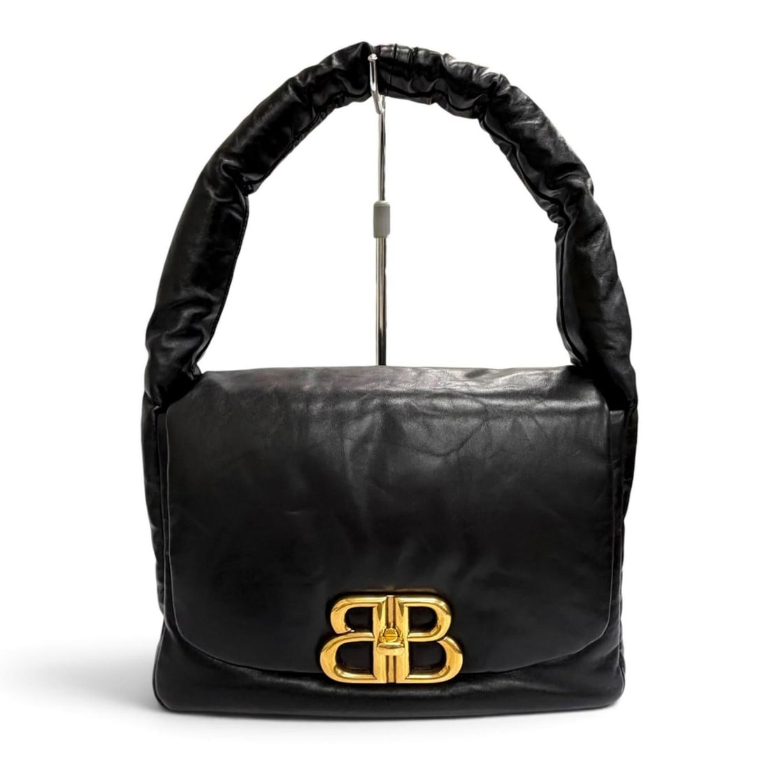 BALENCIAGA 787896 MONACO Leather Sling Bag, One-Handle Shoulder Black with Gold Hardware, Made in