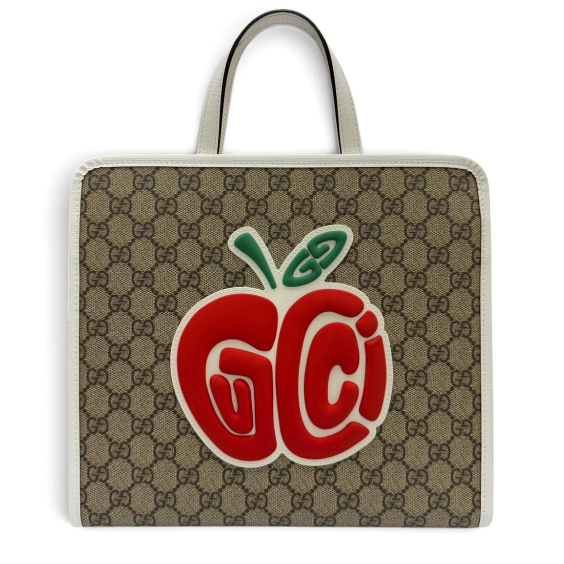GUCCI 605614 GG Supreme Children's Rubber Apple Handbag Tote Bag Beige White Red Made in Italy: --- Catalog ---Category: SizeSize (HxWxD): 25cm x 28cm x 9.5cm / 9.84'' x 11.02'' x 3.74''Category: DesignType: Handbag, Tote bagColor: Beige, Red color, WhiteGender: WomenMaterial: GG Supreme Categor